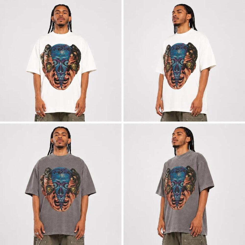 Surreal Split-Face Skull Horror Graphic T-Shirt Shaka Wear Tee
